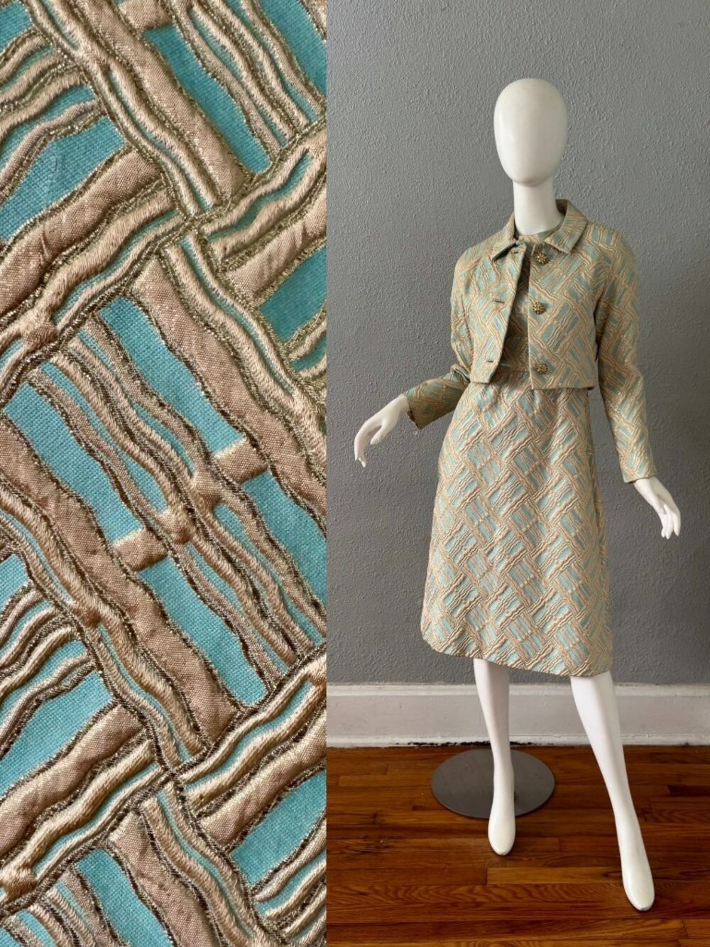 Vintage 60s Metallic Mod Elinor Simmons for MALCOM STARR Jacket Dress Set XS